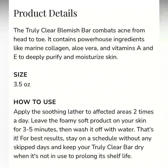 NEW Truly Clear One-Step Acne Solution Blemish Bar Face & Body Salicylic Acid. - Picture 3 of 8